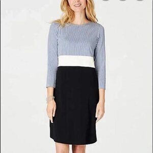 NWT J. Jill Color Block 3/4 Sleeve Striped Dress, XS, Blue/White